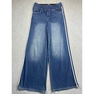 Halara Jean Women Medium Blue Pinstripe Denim Flowy Washed High Waisted Wide Leg